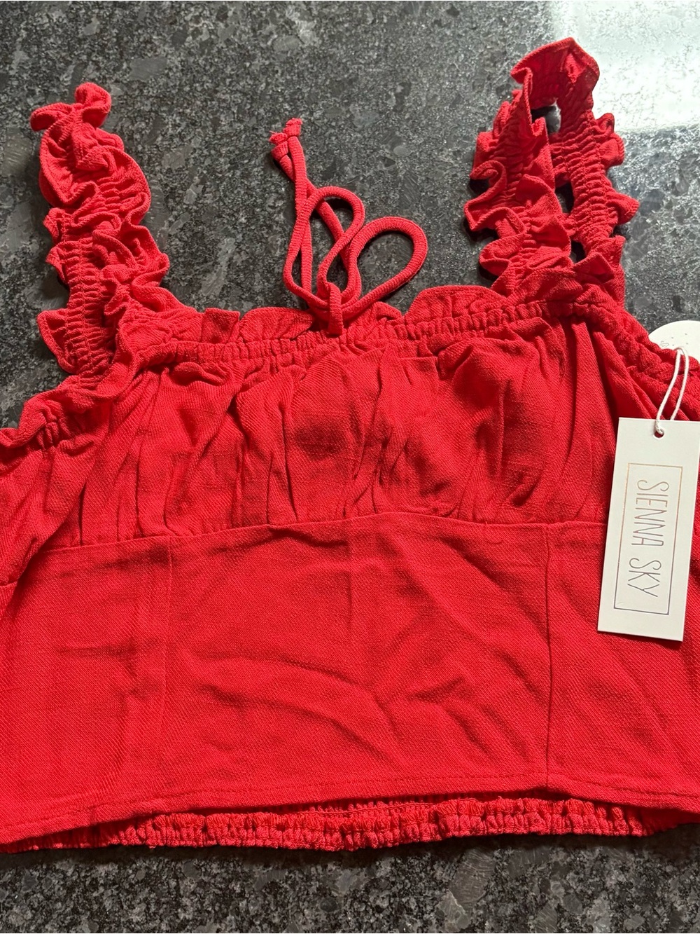 Sienna Sky Red Crop Top Size M Medium Ruffle Straps Smocked Back NWT
